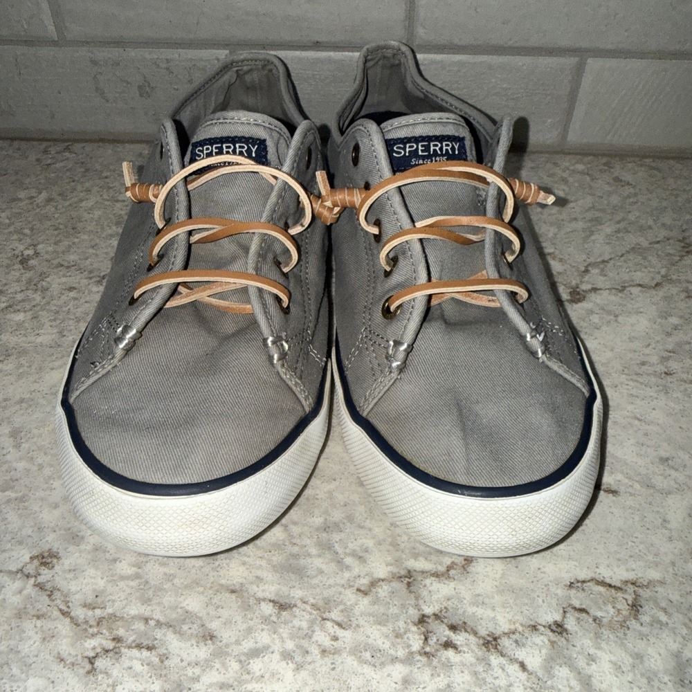 Sperry Pier View Gray Canvas Lace Up Slip-On Sneakers Women's Size 11 No Tie - Picture 5 of 10